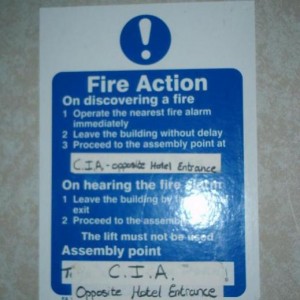 In case of fire go to CIA!? Now that's what I call damn good hotel security.